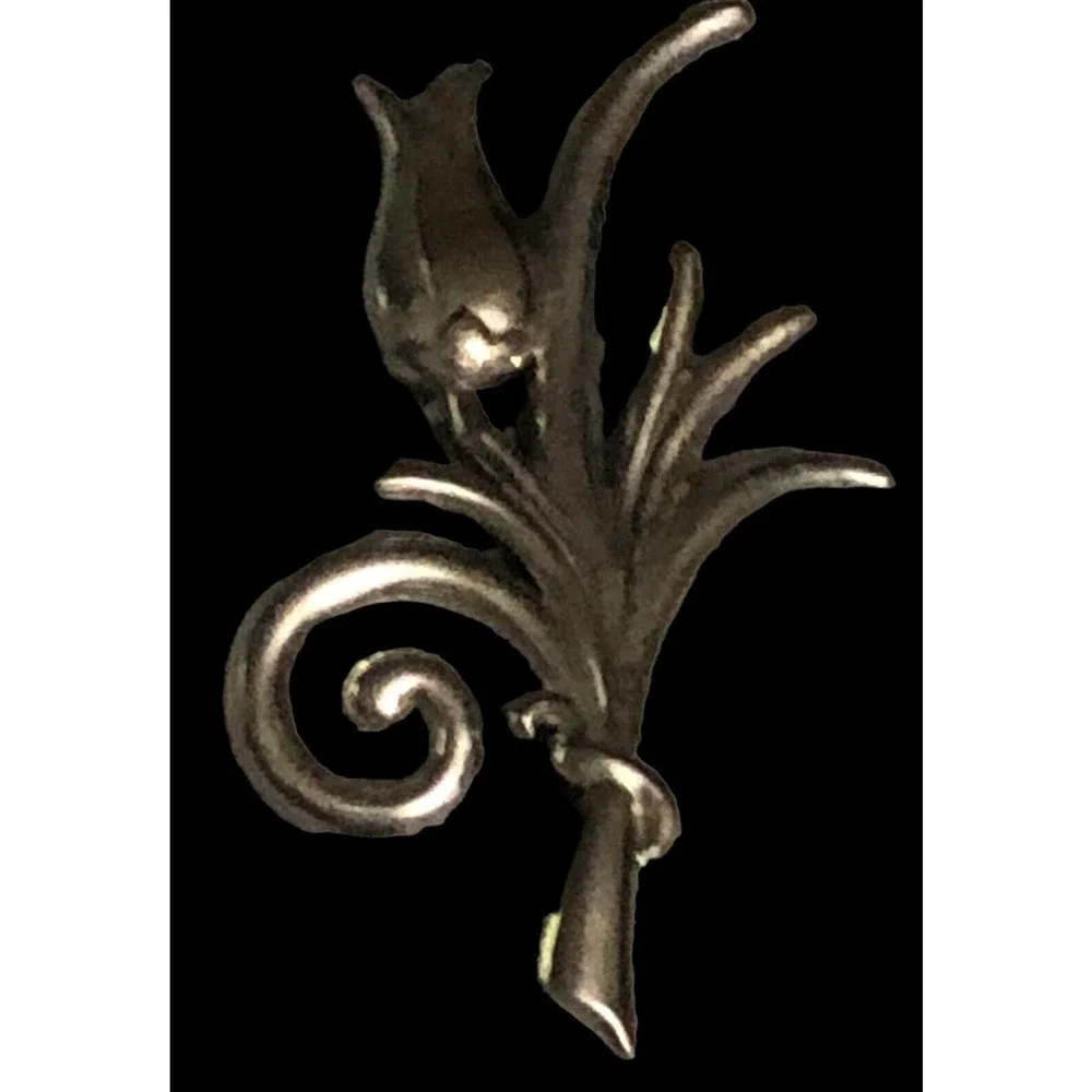 Sterling Silver Tulip Flower Ribbon Brooch Pin Signed Jewelry Art Deco